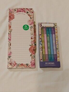 Floral 'Things To Do' Notepad with Gold Pen & OCS Designs Pastel Highlighter Set